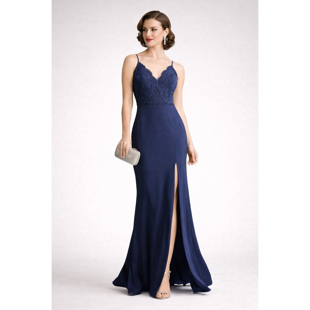 Lulus Leandra Gown Navy Lace Prom Formal Wedding Medium Glam Party Chic Romantic